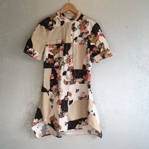 *HP* 3:1 Phillip Lim Target Asymmetrical Woven Front Zip Patchwork Shirt Dress M